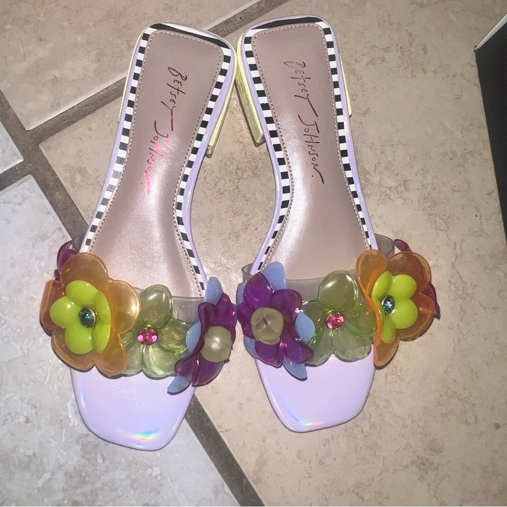 Betsey Johnson Pastel Floral Slide Sandals